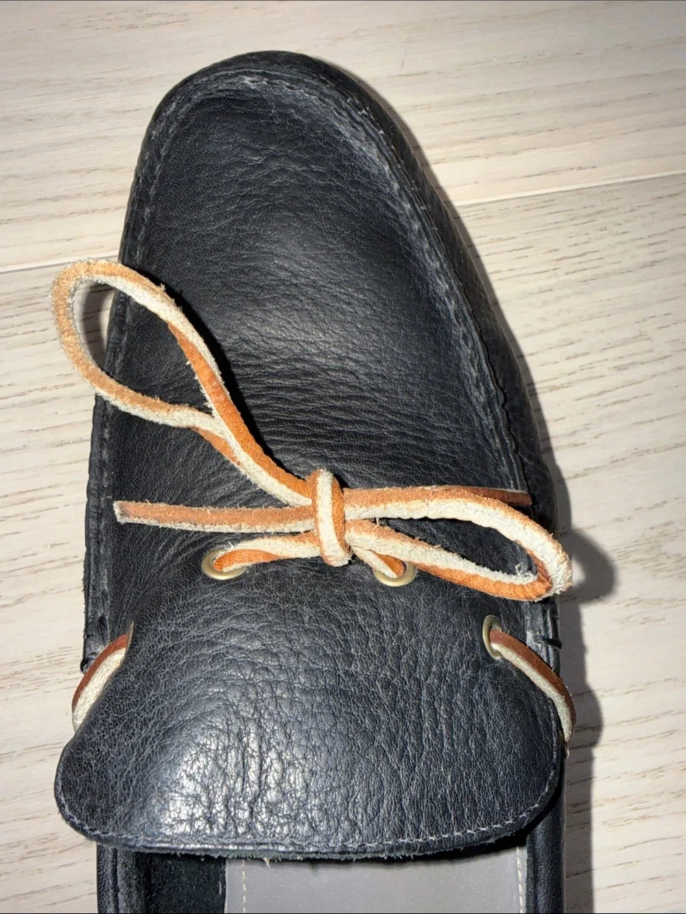Men's midnight Navy Leather Moccasin Loafers with Tan Laces